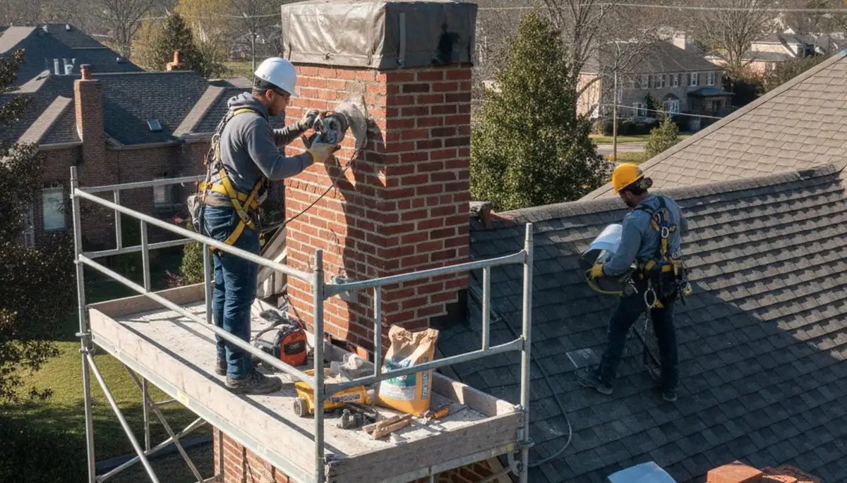 Milwaukee, WI chimney repair by FX Remodeling & Exteriors fixing mortar cracks and storm damage