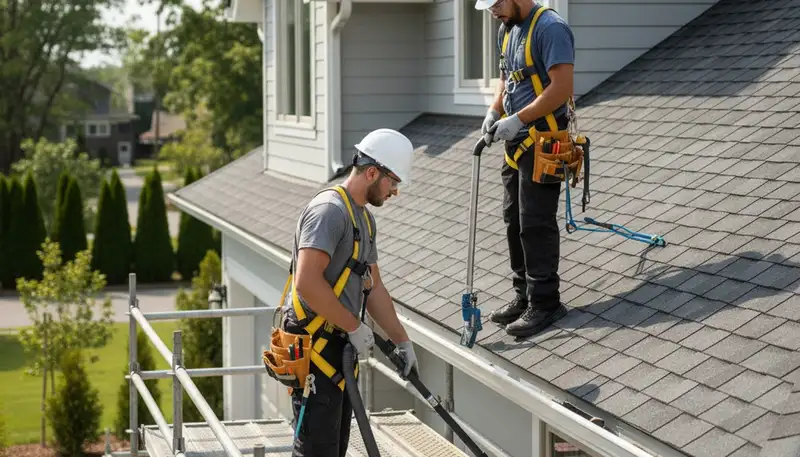 Milwaukee, WI gutter repair by siding contractors fixing storm-damaged gutters on a home