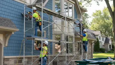 Siding contractors in Milwaukee, WI installing durable exterior siding on a home
